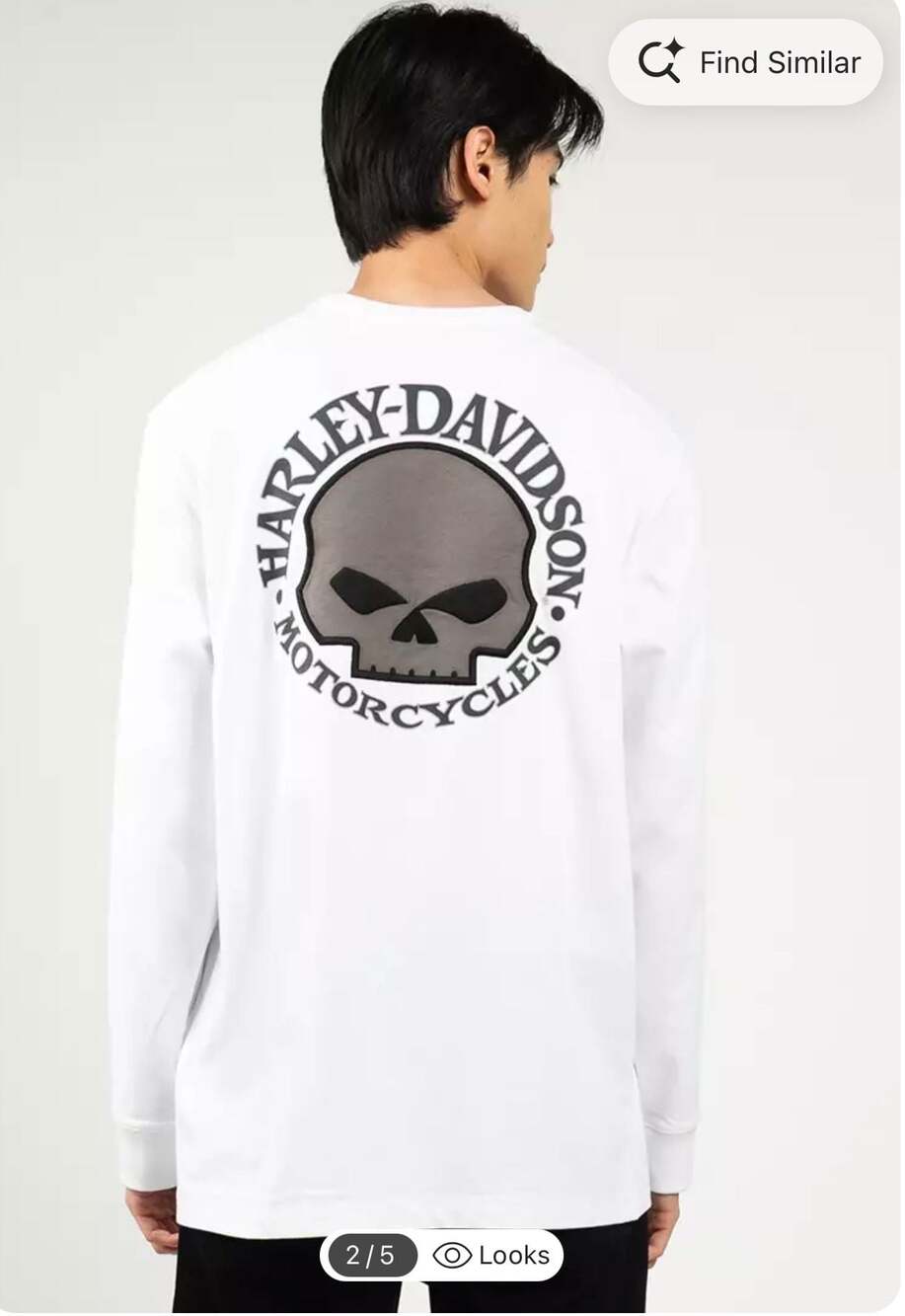 Harley Davidson Men's White Willie G Skull Long Sleeve Tee Shirt XL